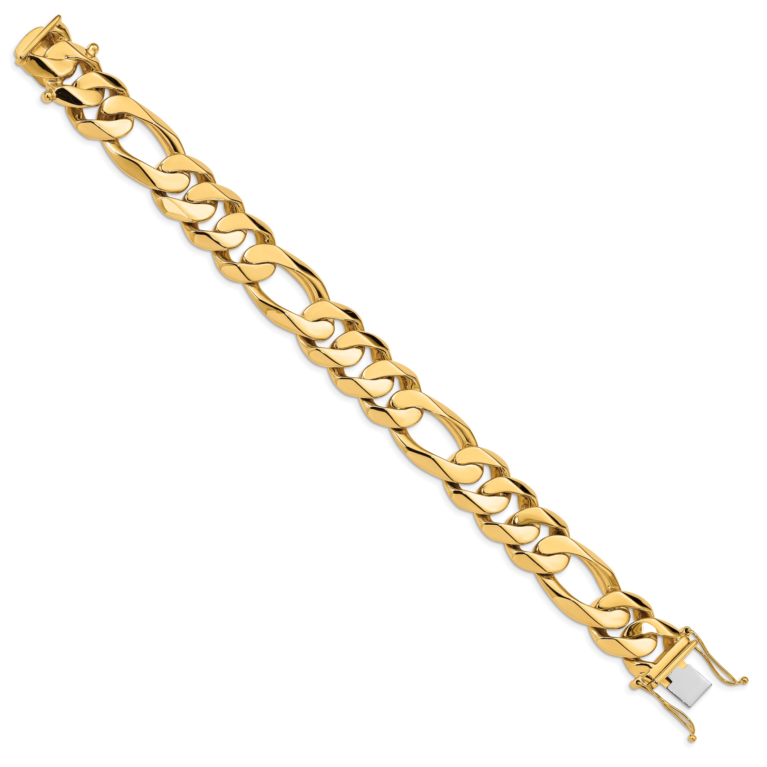 14K 8.25 inch 15.7mm Heavy Hand Polished Figaro Link with Box Catch Bracelet