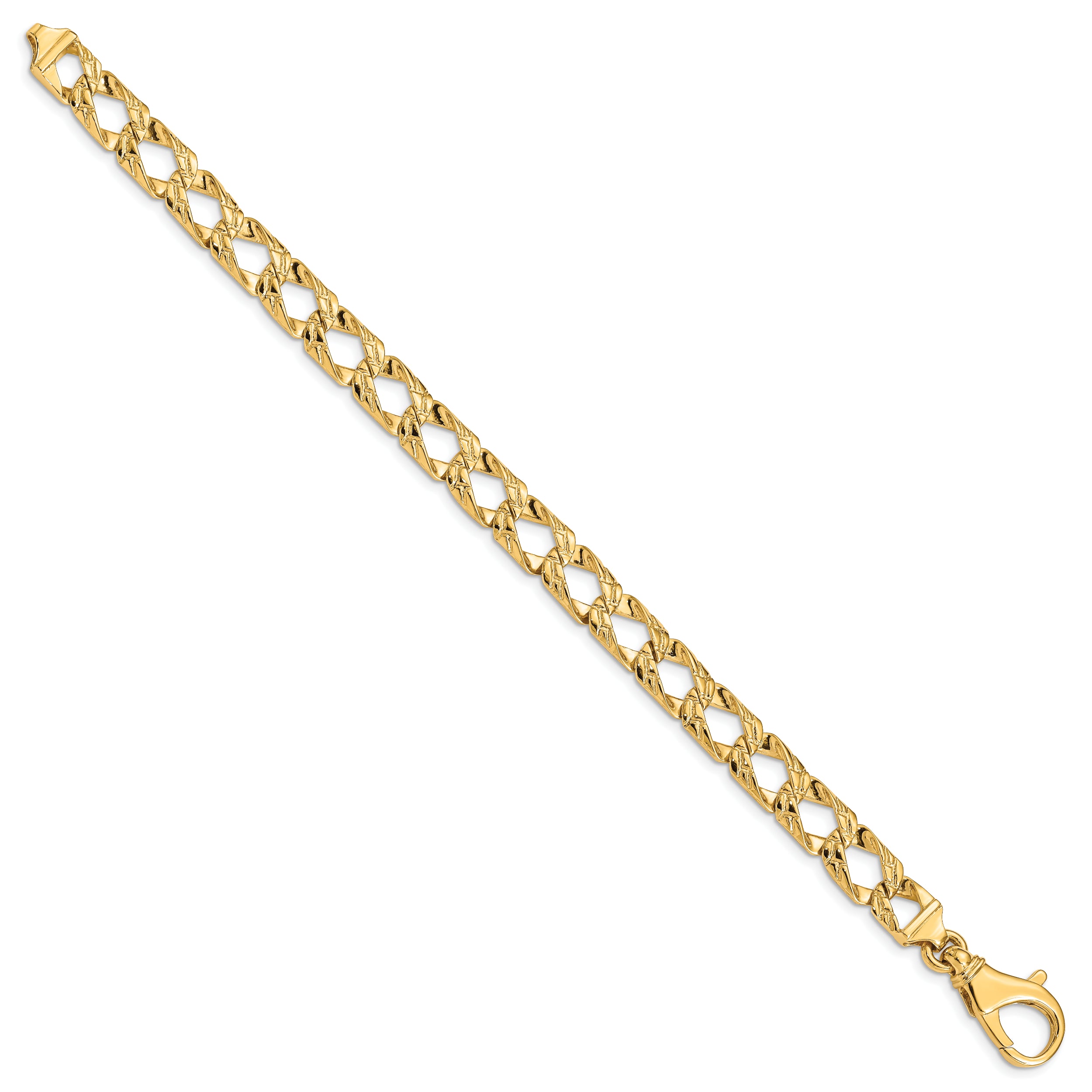 14K 8 inch 8.6mm Hand Polished Fancy Link with Fancy Lobster Clasp Bracelet