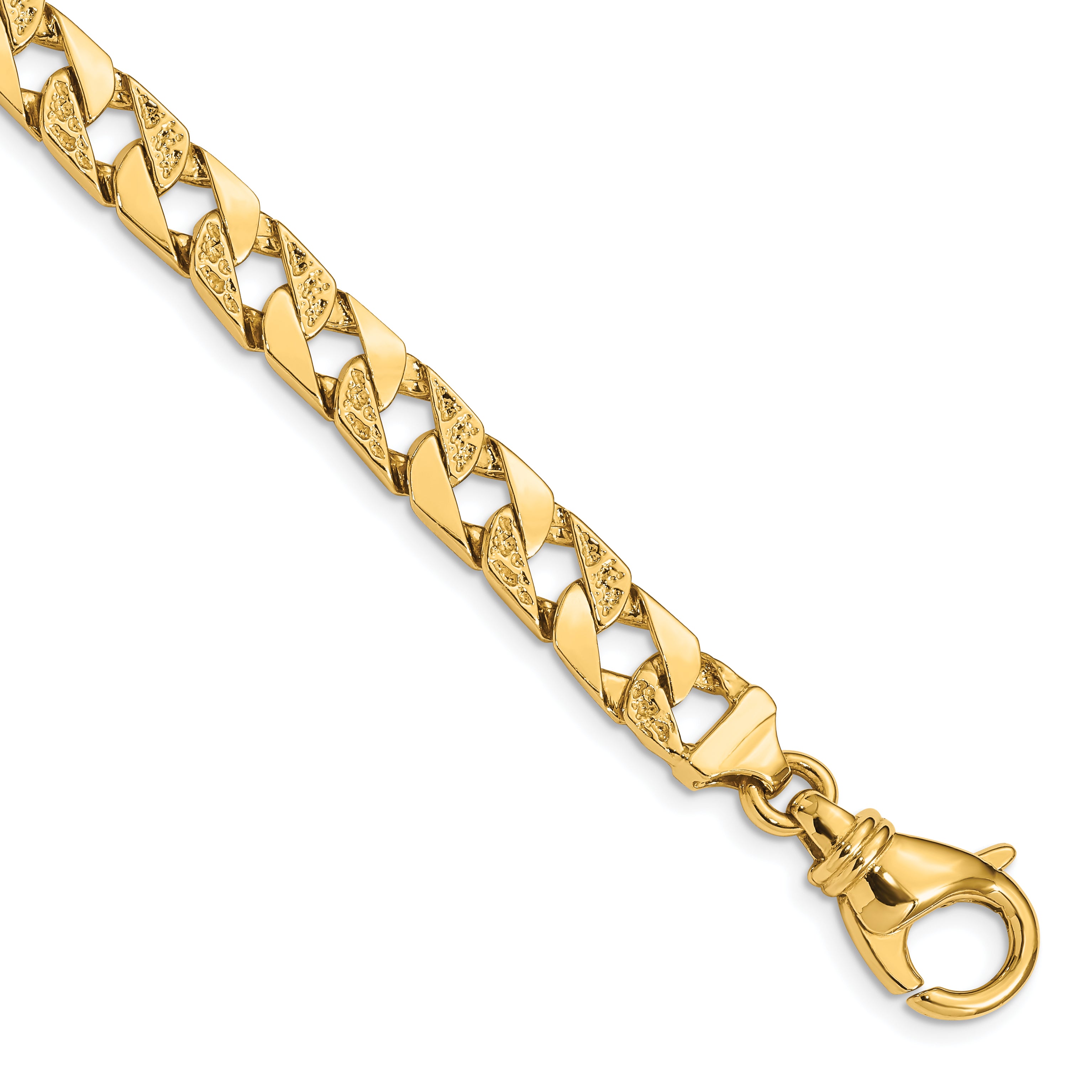 14K 7 inch 7.5mm Hand Polished Fancy Link with Fancy Lobster Clasp Bracelet