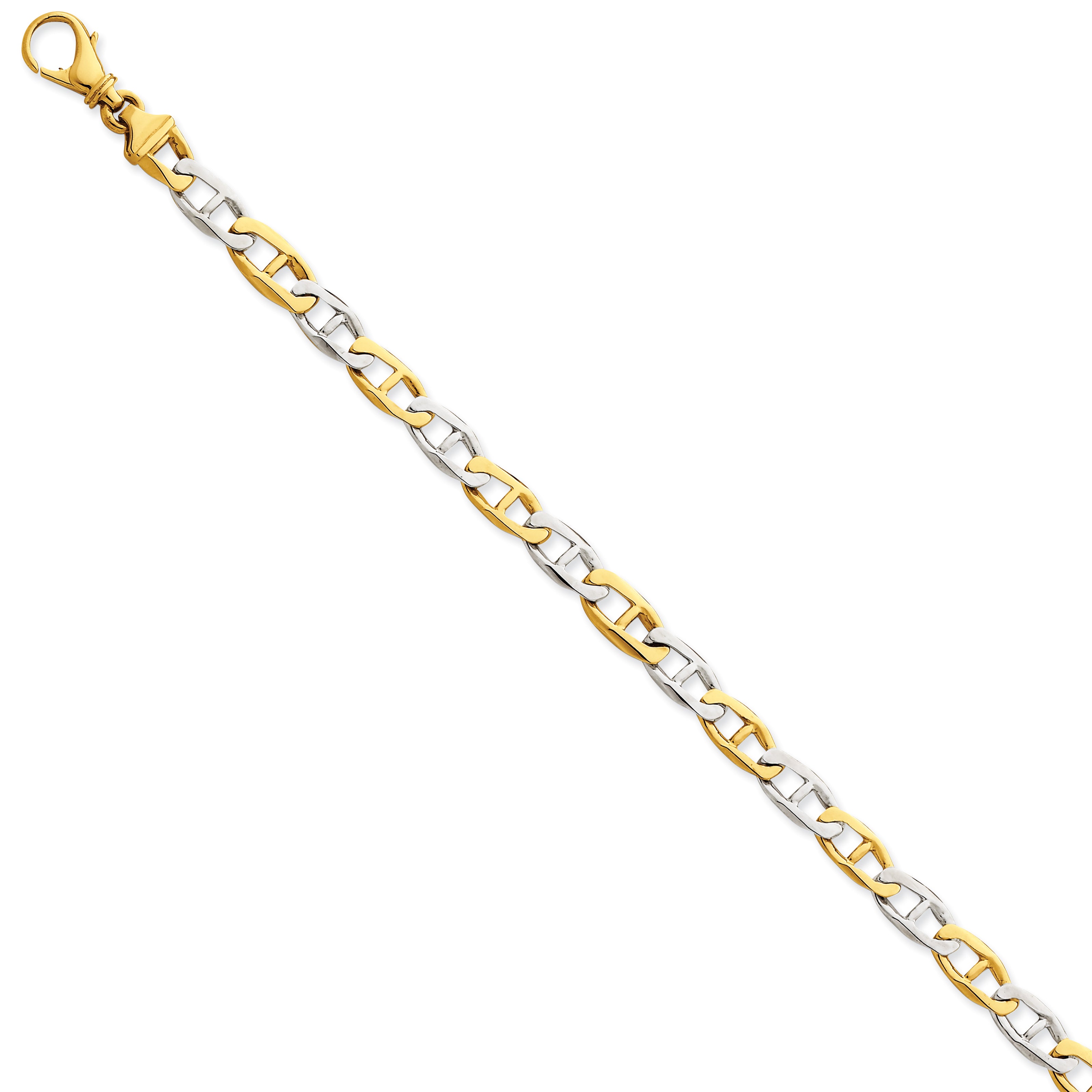 14K Two-tone 6.5mm Hand-polished Fancy Link Bracelet