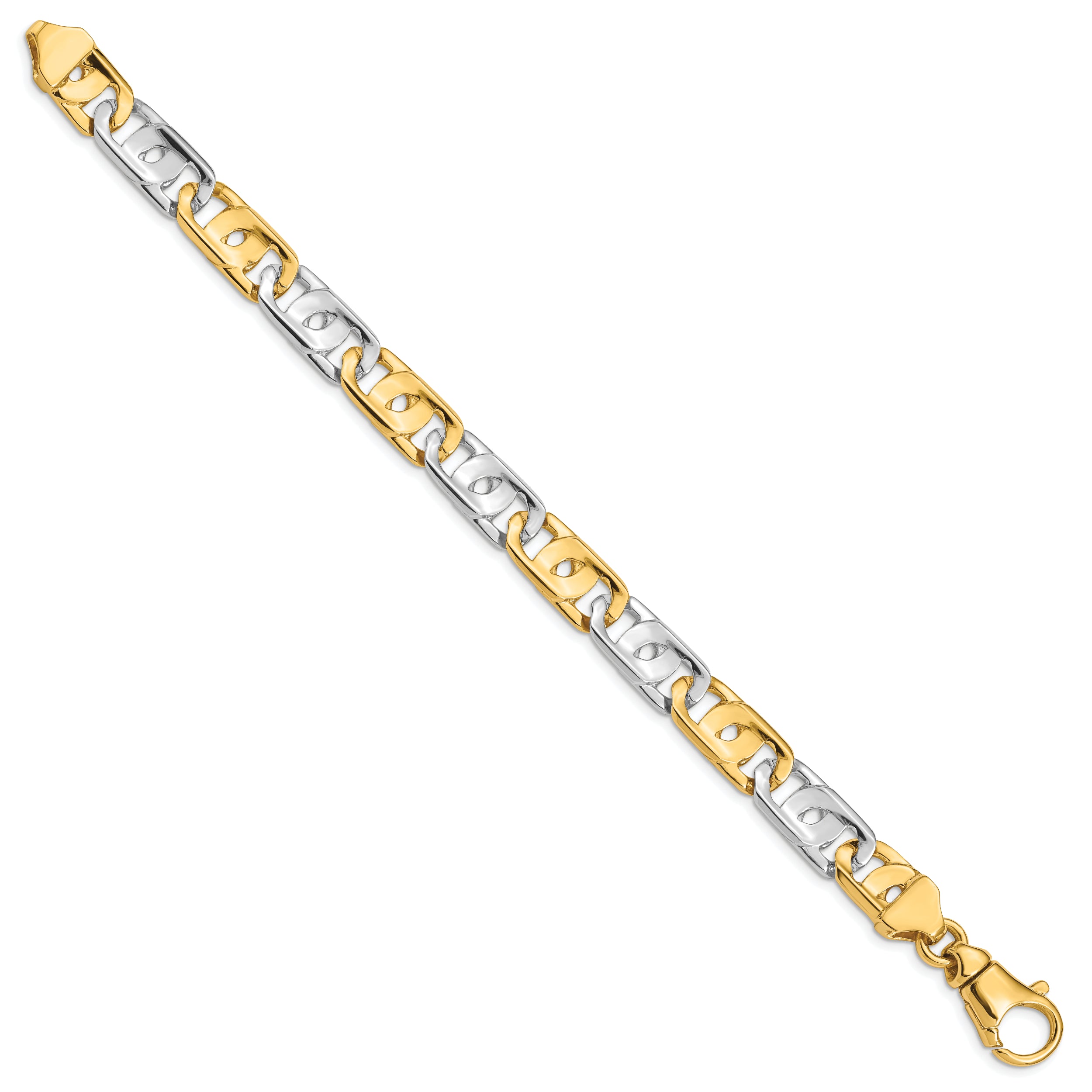 14K Two-tone 8.5 inch 10mm Hand Polished Fancy Link with Fancy Lobster Clasp Bracelet