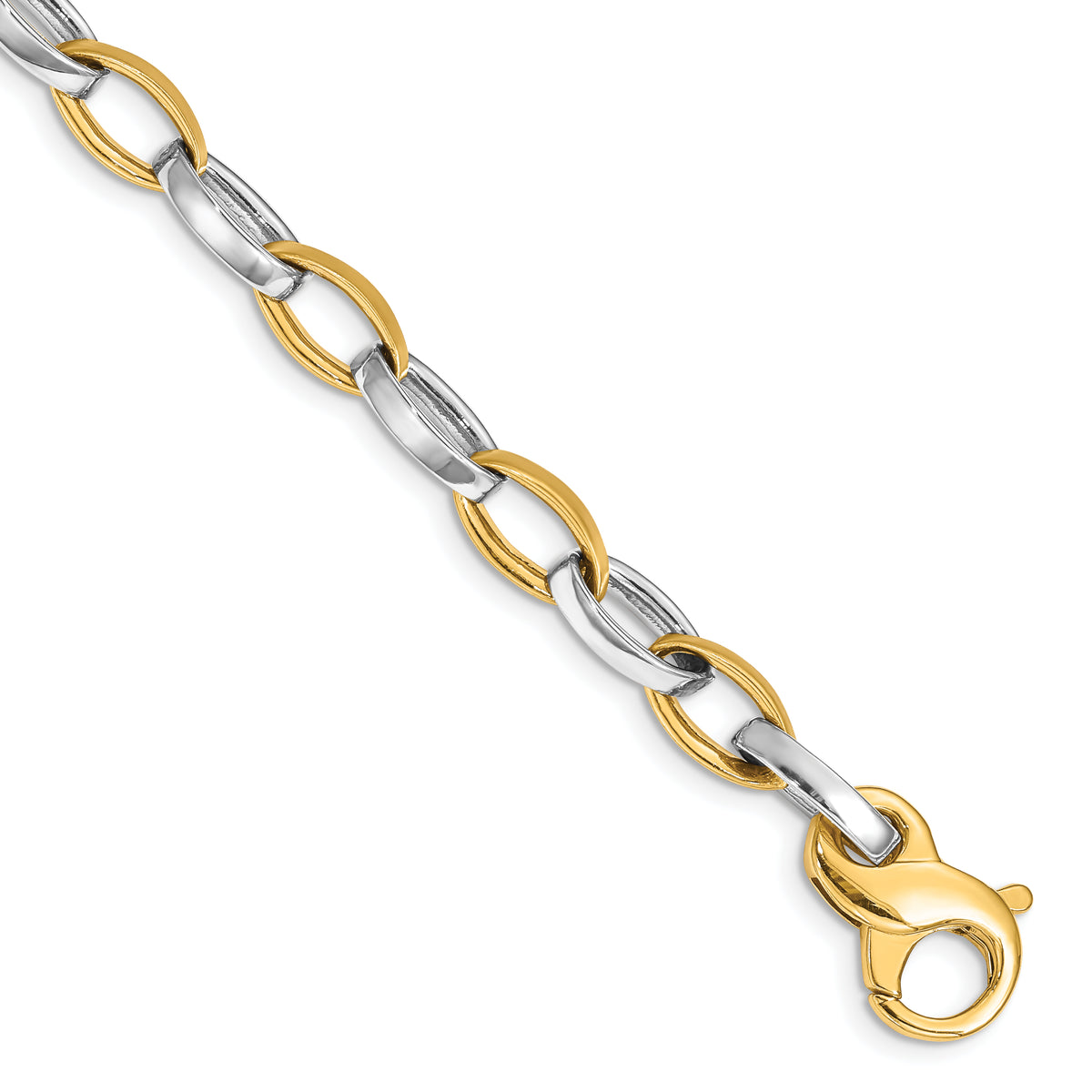 14K Two-tone 24 inch 6.6mm Hand Polished and Satin Fancy Link with Fancy Lobster Clasp Chain