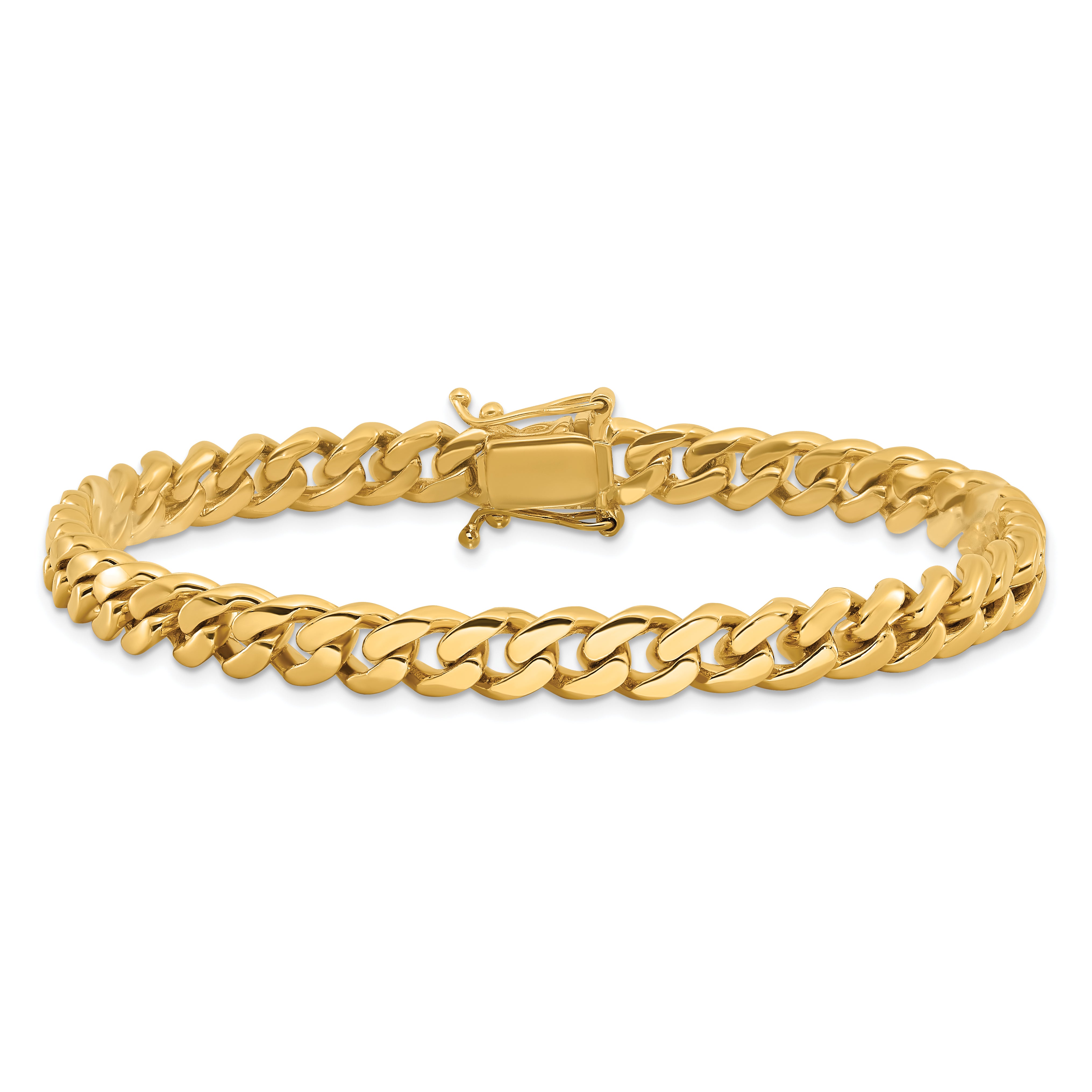 14K 8.25 inch 7mm Hand Polished Miami Cuban Link with Box Catch Clasp Bracelet