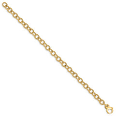 14K 7.5 inch 6.5mm Hand Polished Fancy Rope Link with Fancy Lobster Clasp Bracelet