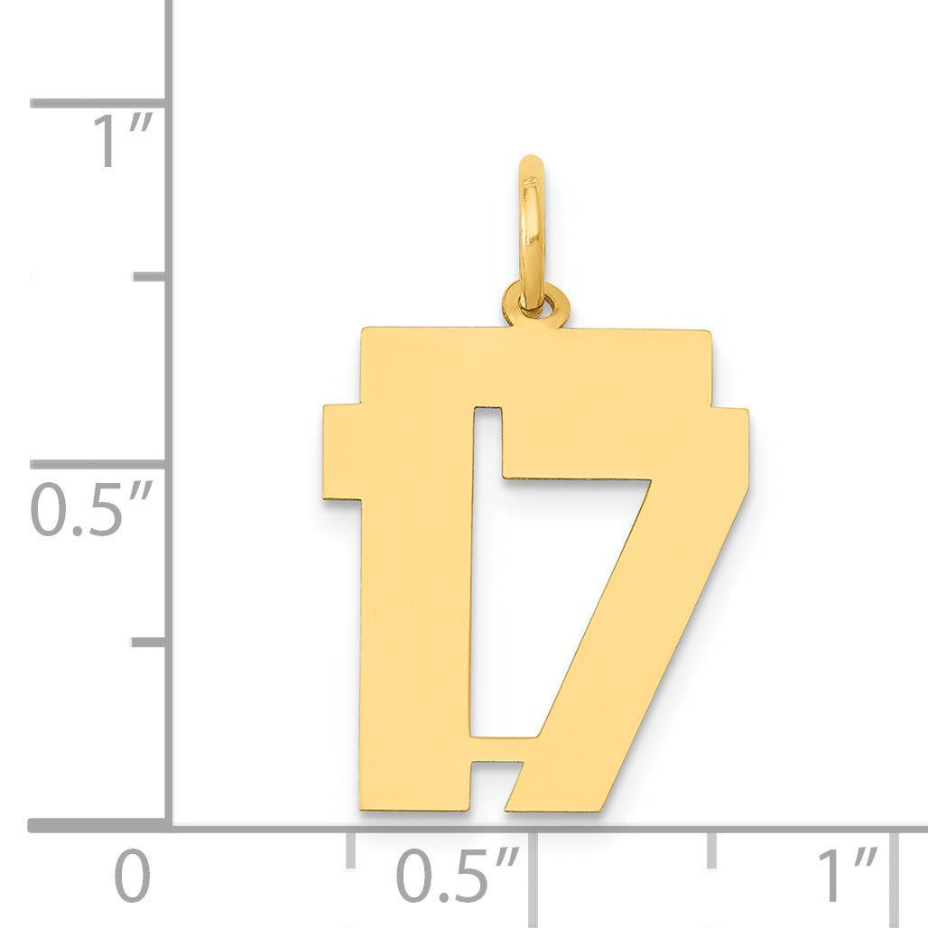 14K Gold Polished Number 17 Charm Laser Cut Medium