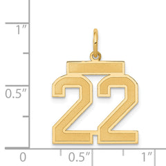 14K Gold Satin Brushed Number 22 Charm  Medium Laser-Cut Charm