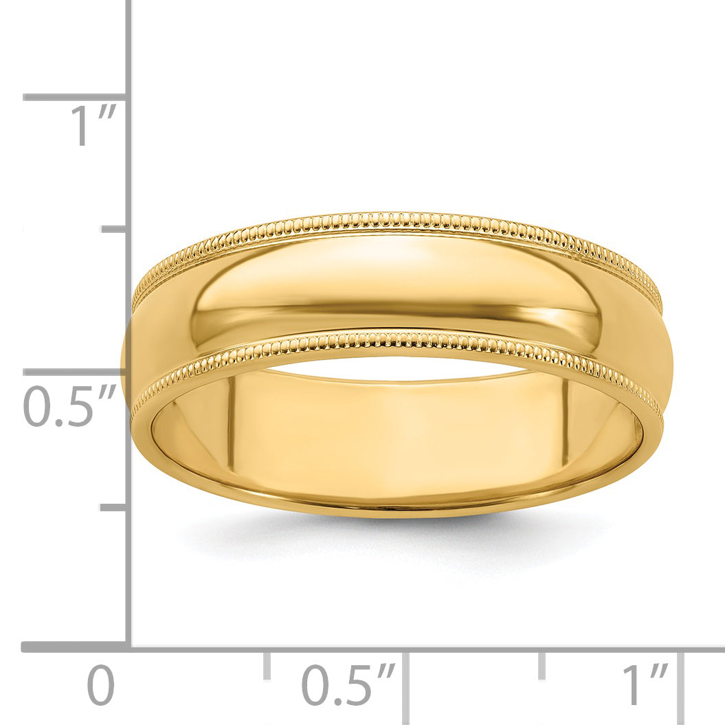 14k Yellow Gold 6mm Milgrain Half Round Wedding Band Size 4