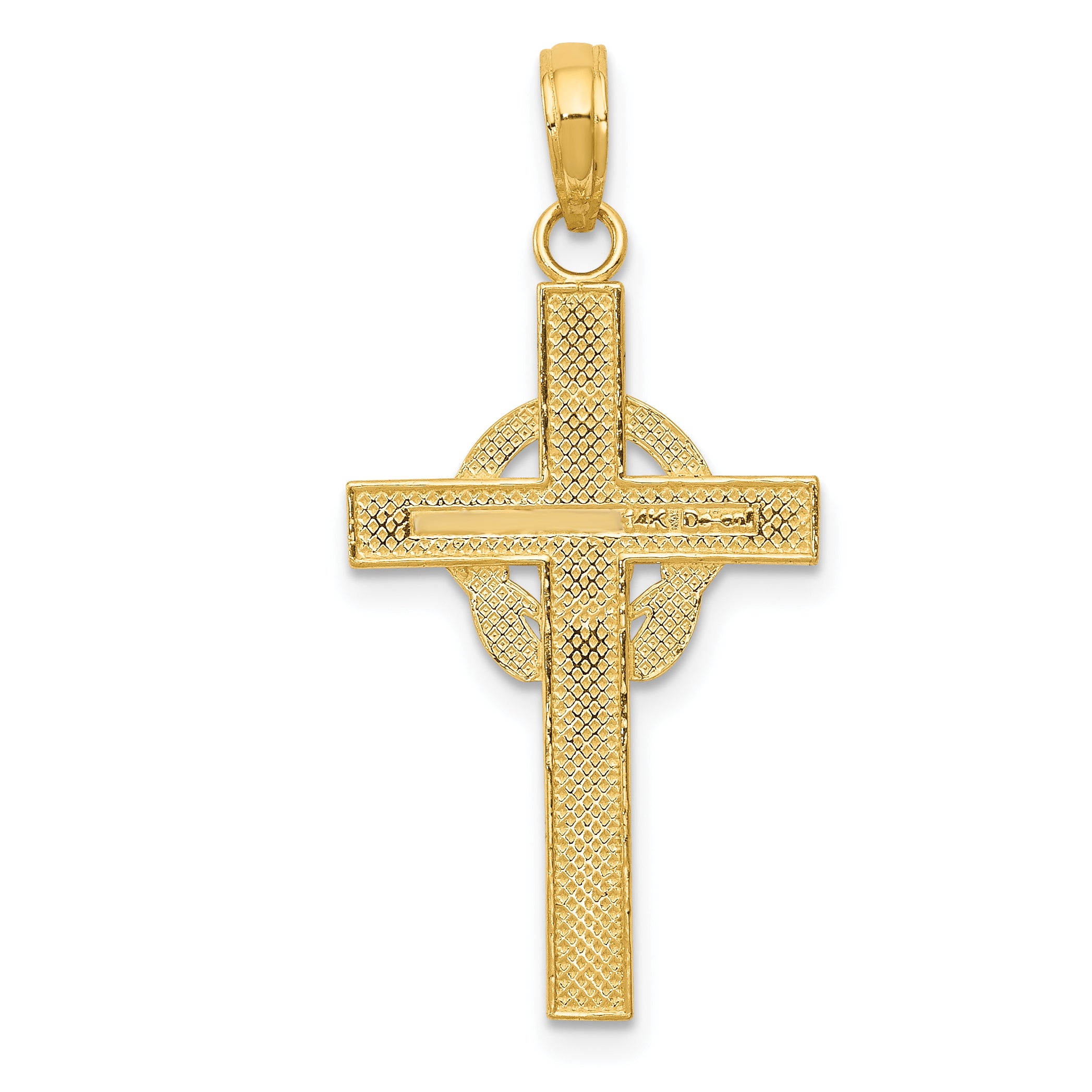 14K Gold Polished Claddagh Cross Pendant Elegant Casted Design