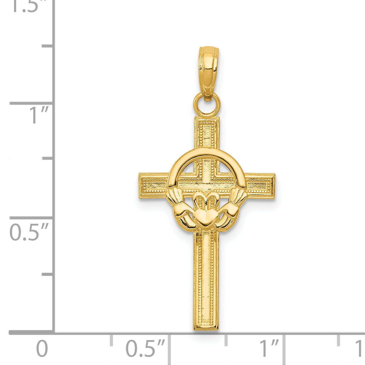 14K Gold Polished Claddagh Cross Pendant Elegant Casted Design