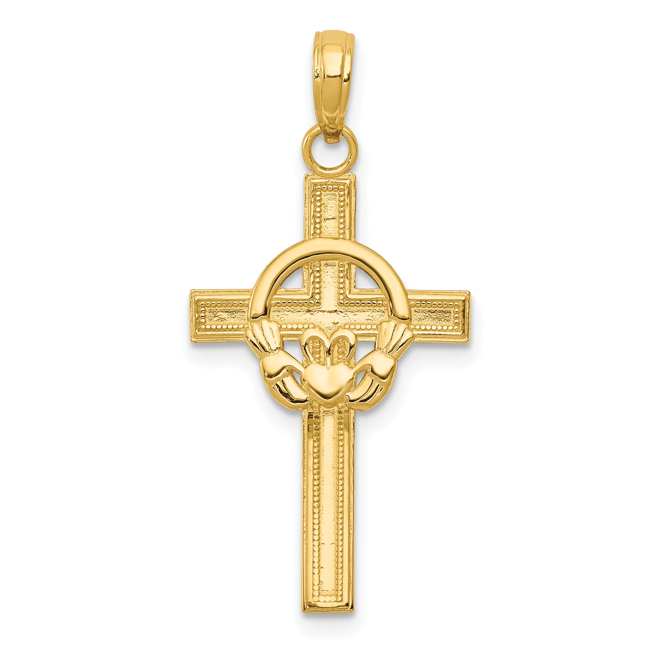 14k Polished Claddagh Cross Pendant