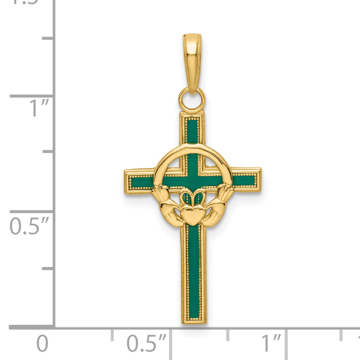 14k Green Enameled Claddagh Cross Pendant