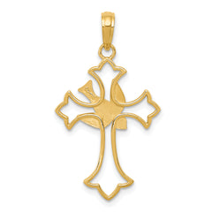 14K Gold Polished Dove Cross Pendant  Elegant Casted Design