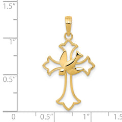 14K Gold Polished Dove Cross Pendant  Elegant Casted Design