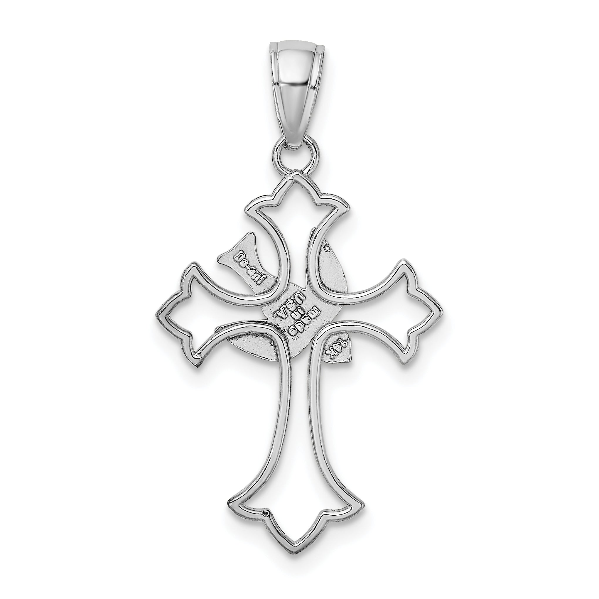 14K White Gold Polished Cross w/ Dove Charm