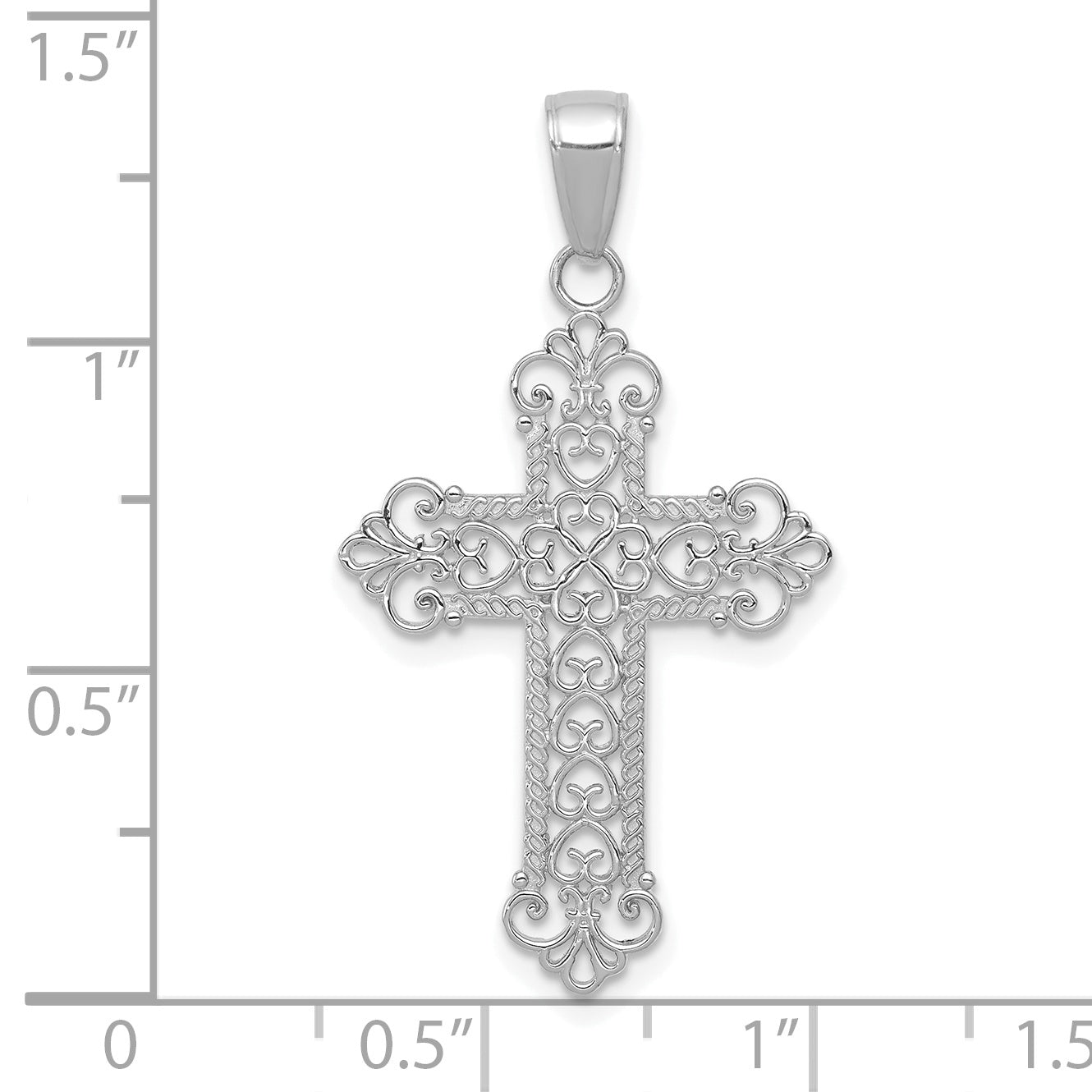 14K White Gold Fleur De Lis Cross Charm