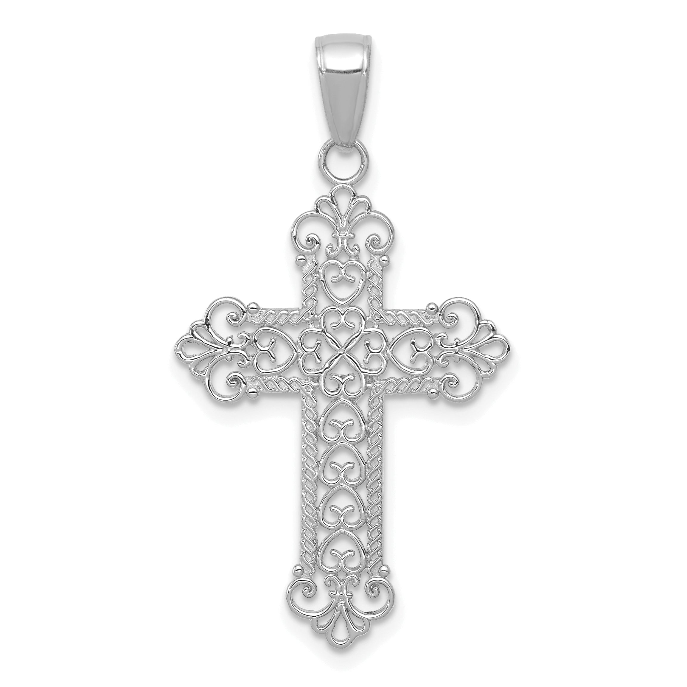 14K White Gold Fleur De Lis Cross Charm