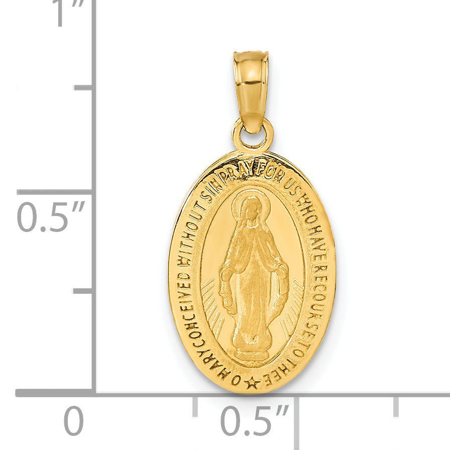 14K Gold Miraculous Medal Pendant with Polished Satin Finish