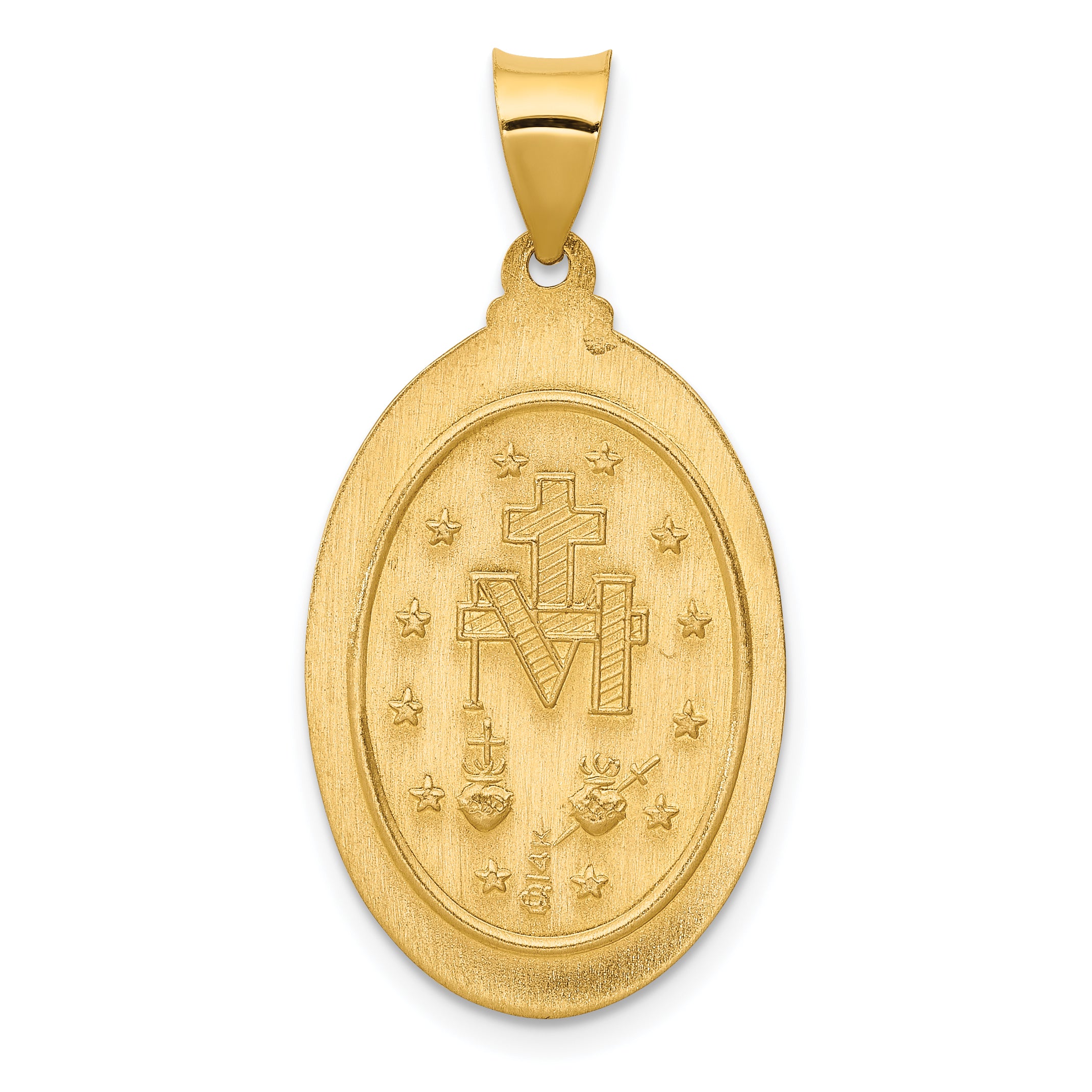 14K Gold Miraculous Medal Hollow Oval Pendant with Polished Finish