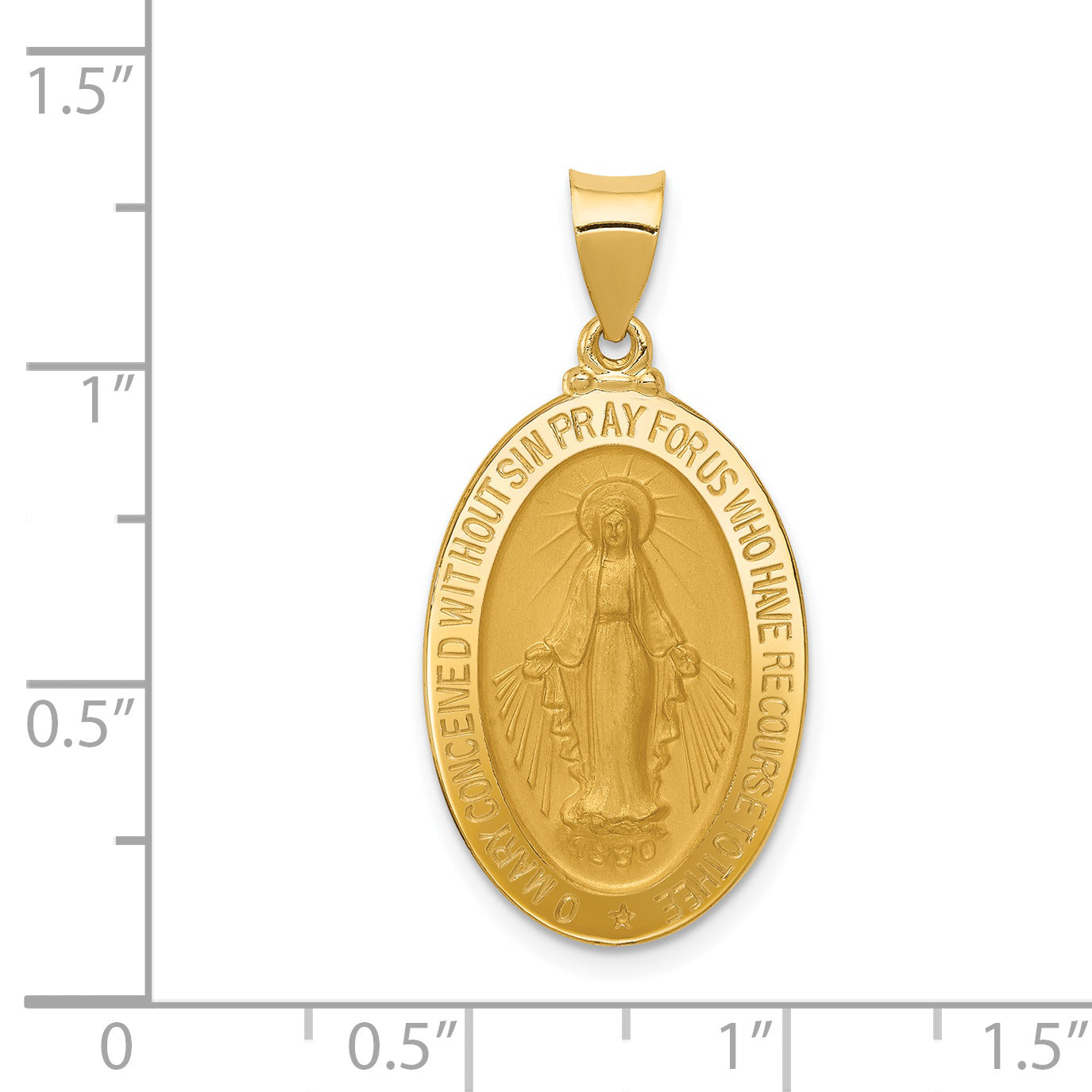 14K Gold Miraculous Medal Hollow Oval Pendant with Polished Finish