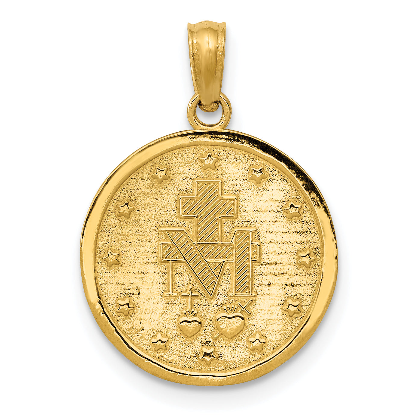 14K Gold Miraculous Medal Pendant with Polished Finish and Satin Detail