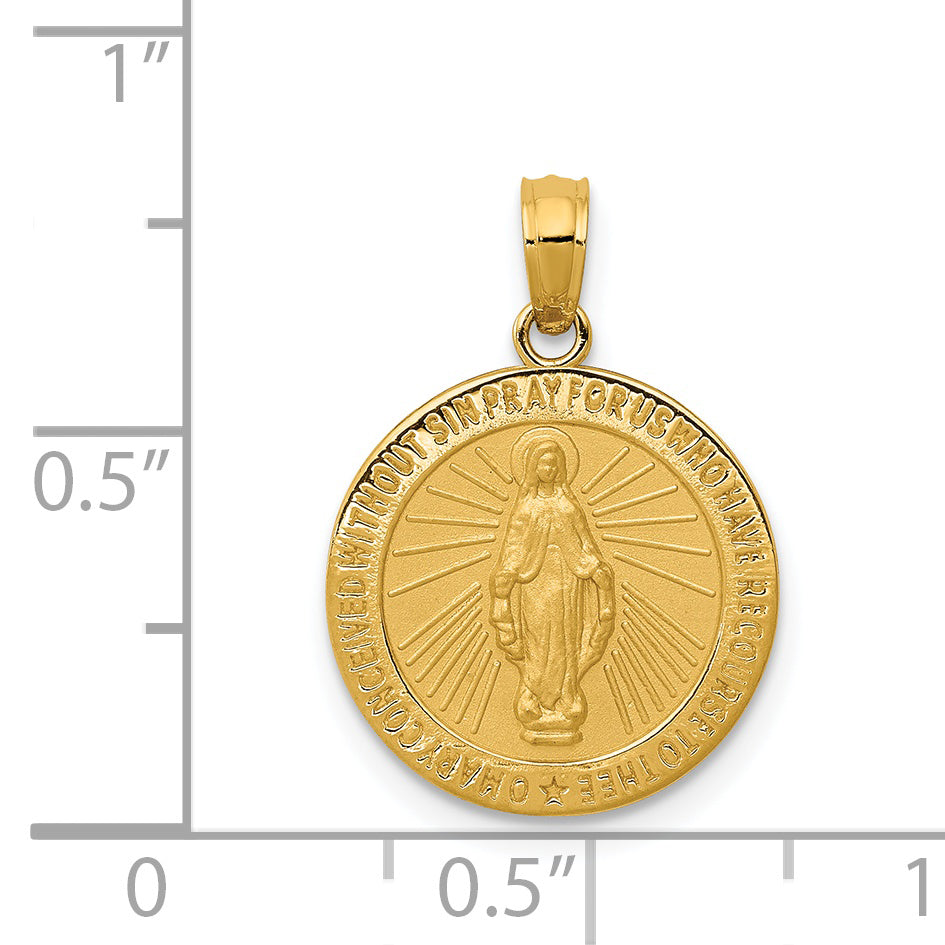 14K Gold Miraculous Medal Pendant with Polished Finish and Satin Detail