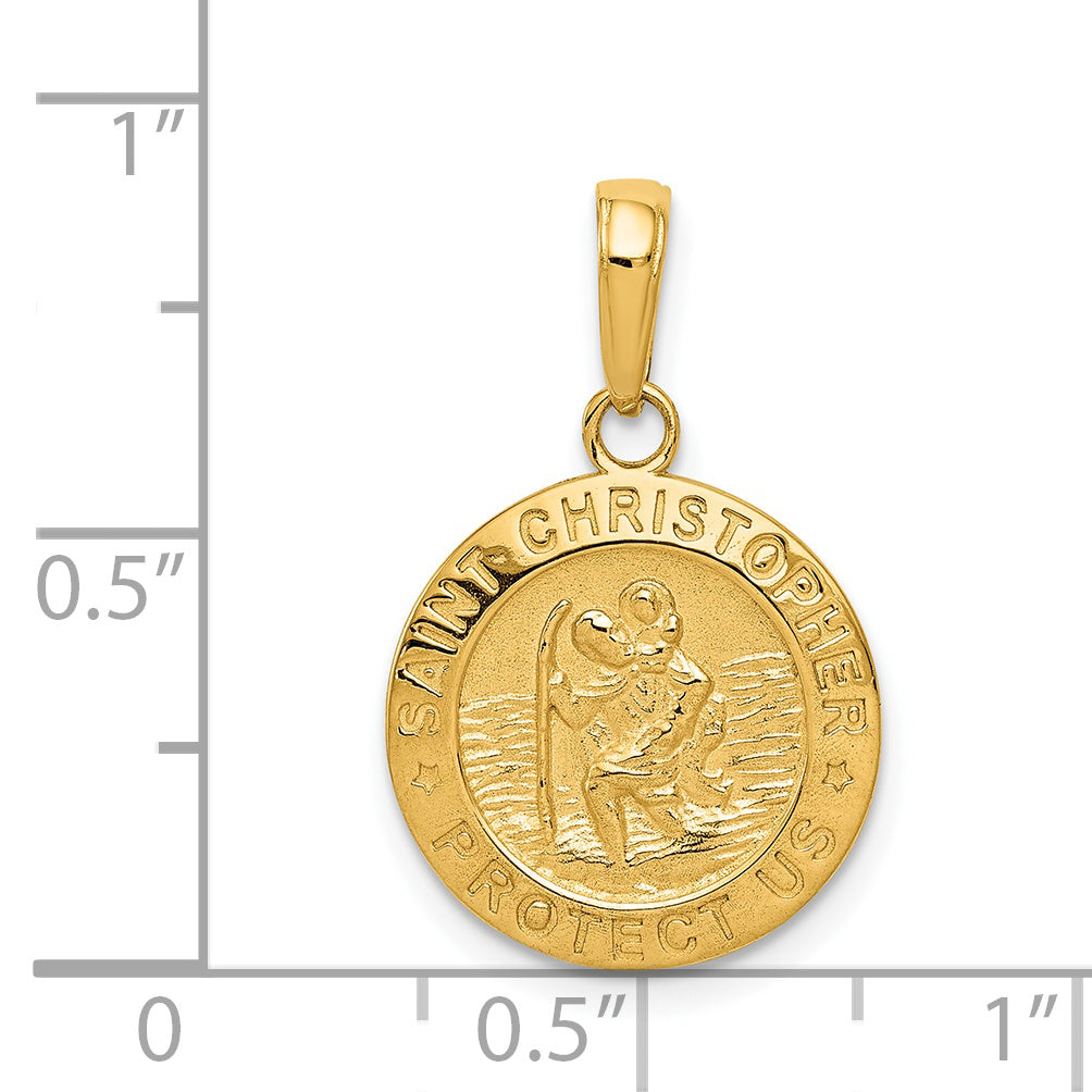 14K Gold Saint Christopher Medal Charm with Polished Finish