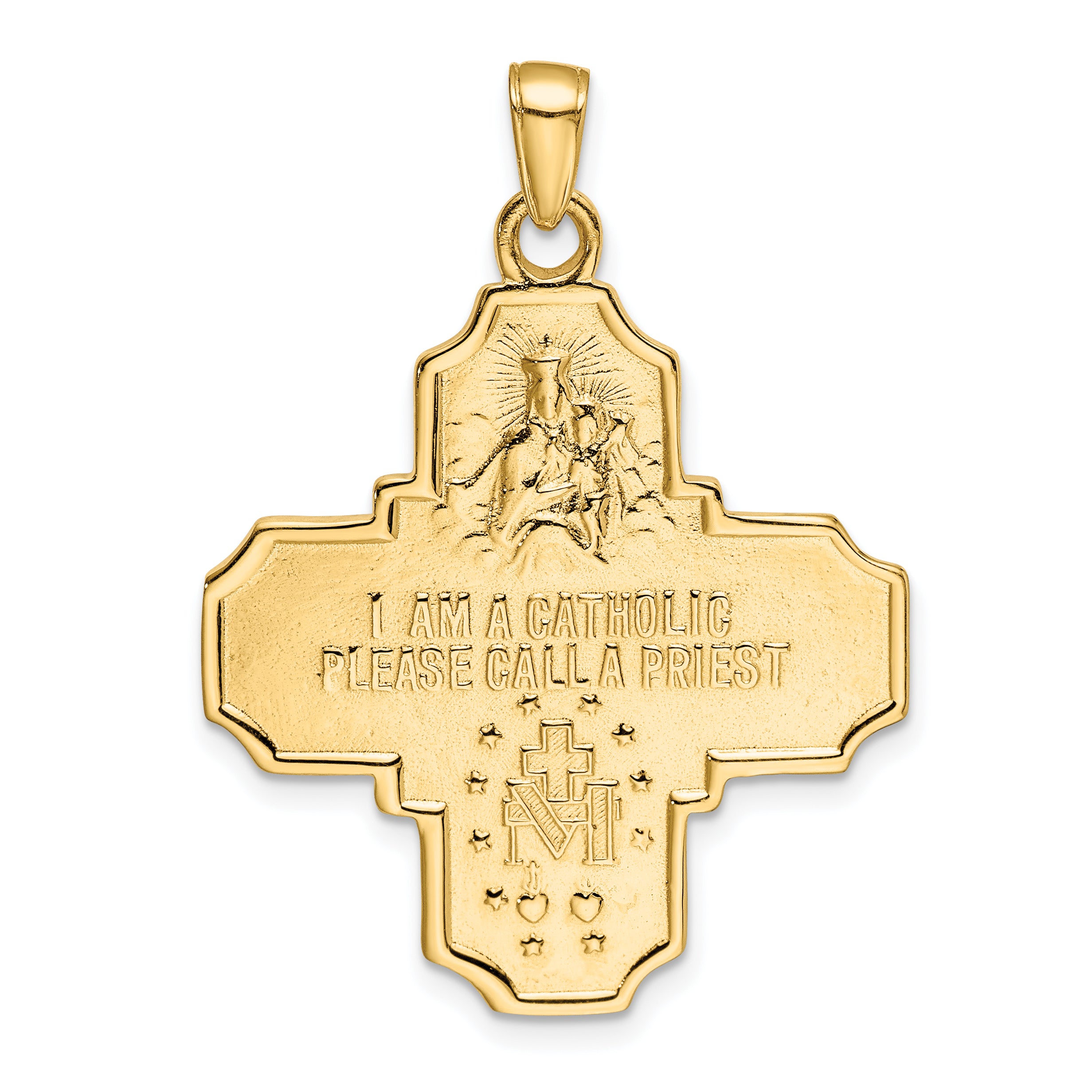 14K Gold Polished Four-Way Medal Pendant with Detailed Themed Design