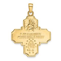 14K Gold Polished Four-Way Medal Pendant with Detailed Themed Design