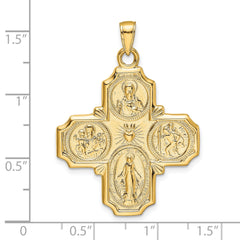 14K Gold Polished Four-Way Medal Pendant with Detailed Themed Design