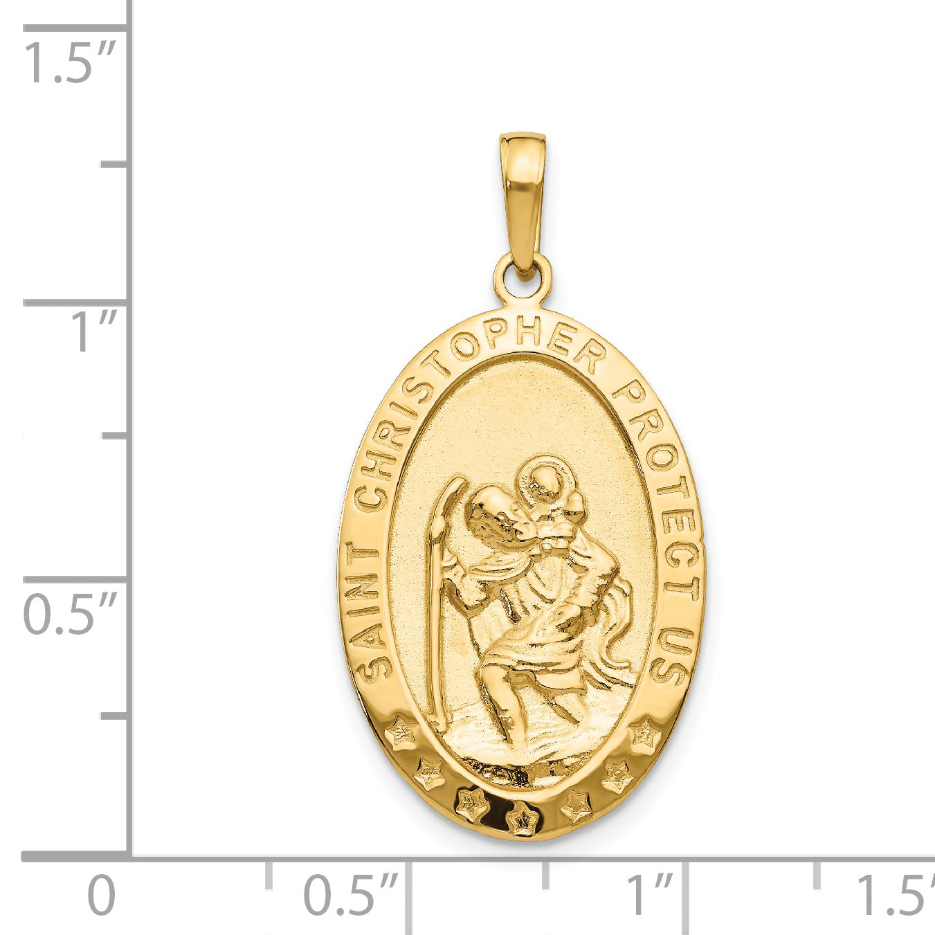 14K Gold Saint Christopher Medal Pendant with Polished Solid Design