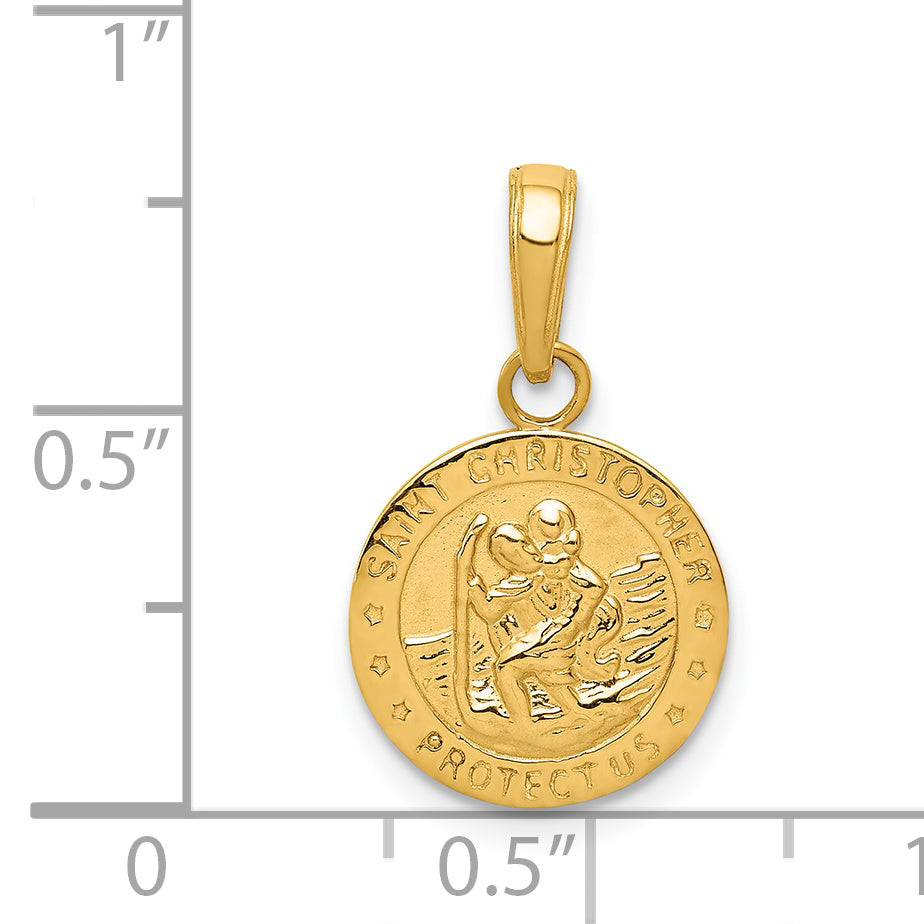 14K Gold Saint Christopher Medal Charm with Polished Finish, Solid Design