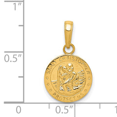 14K Gold Saint Christopher Medal Charm with Polished Finish, Solid Design