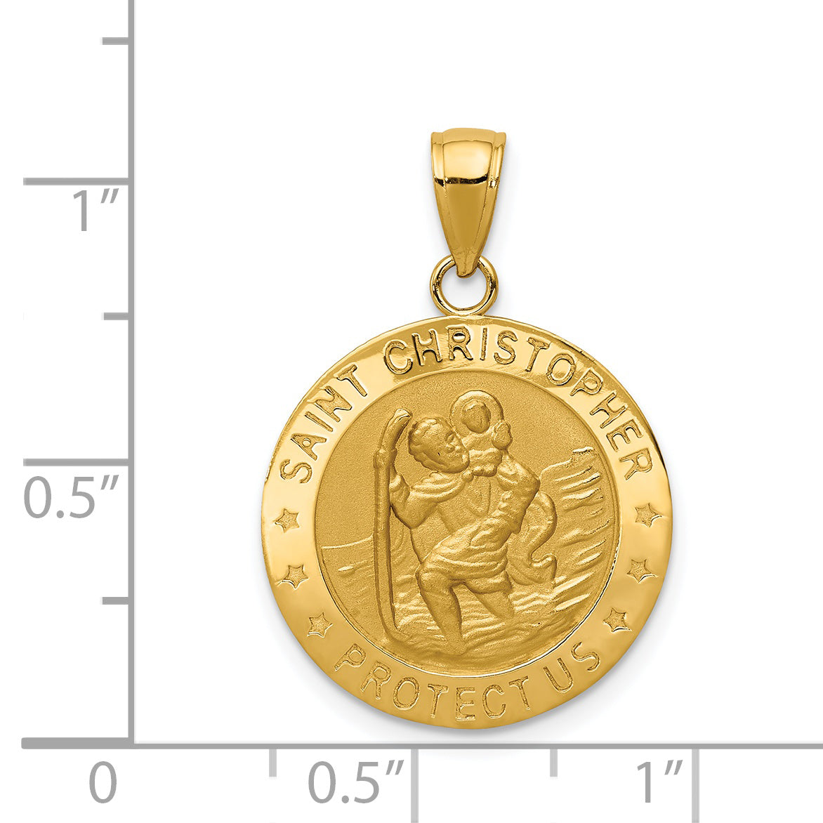 14K Gold Saint Christopher Medal Pendant with Polished Satin Finish