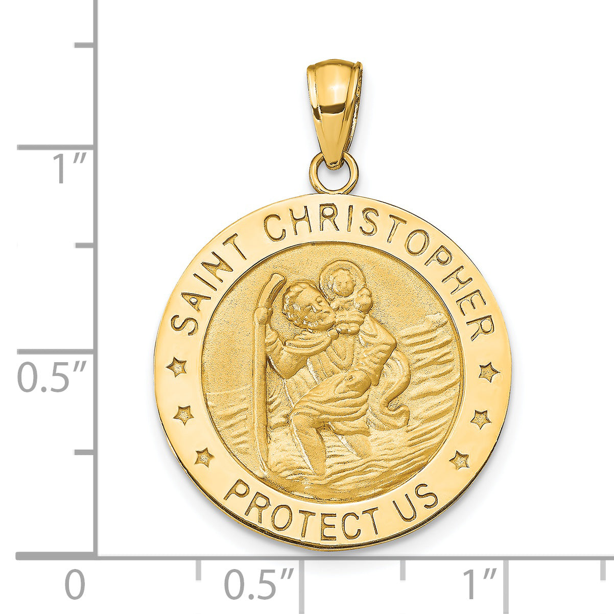 14K Gold Saint Christopher Medal Pendant with Polished Satin Finish Elegant Design