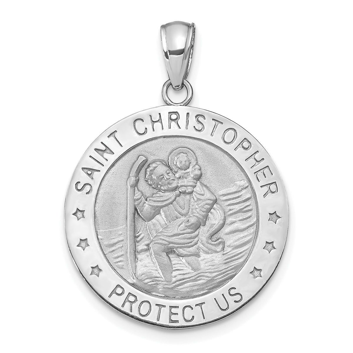 14K White Gold Polished / Satin Christopher Medal Charm