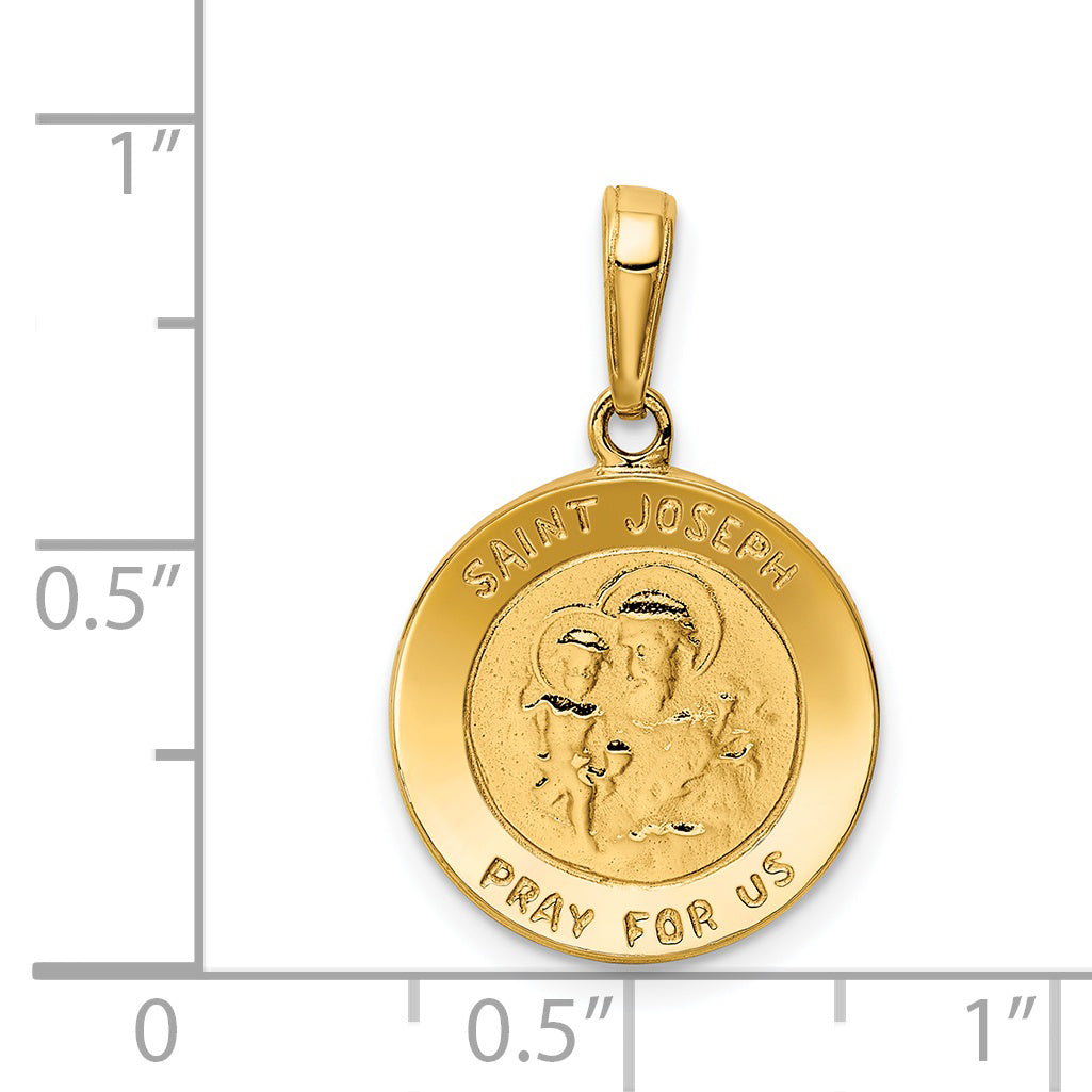 14K Gold Saint Joseph Medal Charm with Polished Satin Finish