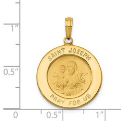 14K Gold Saint Joseph Medal Pendant with Polished Satin Finish