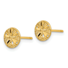 14K Gold Diamond-Cut Sand Dollar Earrings with Polished Finish