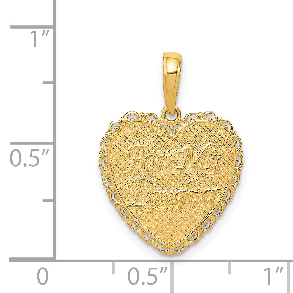 14K Gold Reversible Heart Pendant for Daughter Solid, Gift-Ready