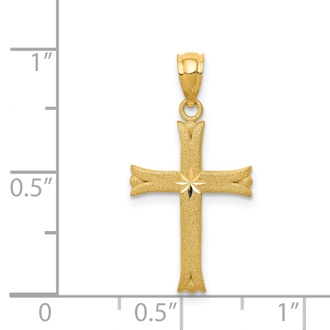 14K Gold Satin Cross Charm Solid, Flat Back, Elegant Design