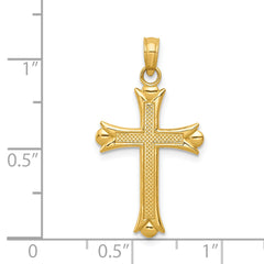 14K Gold Fleur De Lis Cross Pendant with Solid Casted Design 30mm