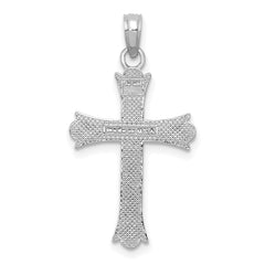 14K White Gold Fleur De Lis Cross Pendant