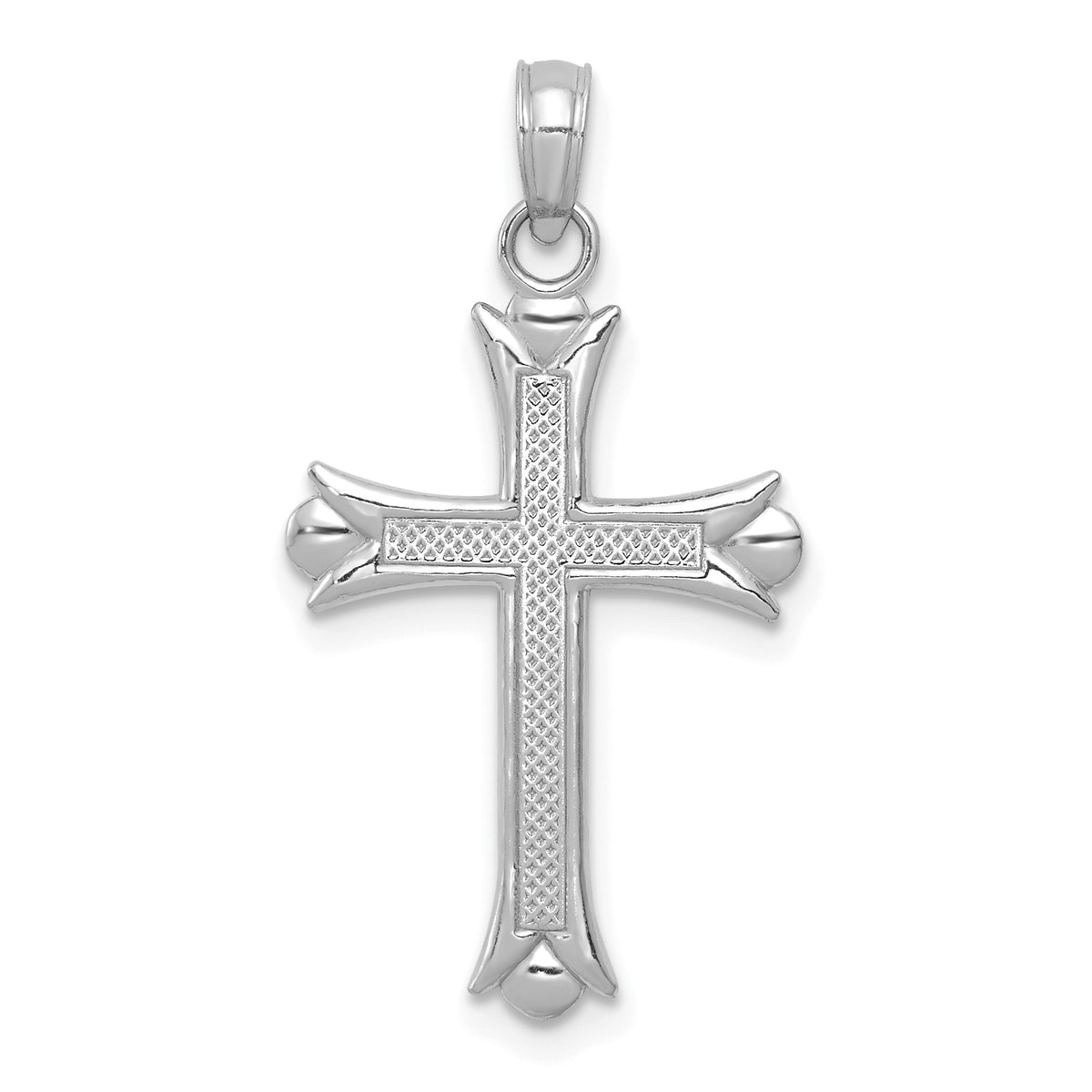 14K White Gold Fleur De Lis Cross Pendant