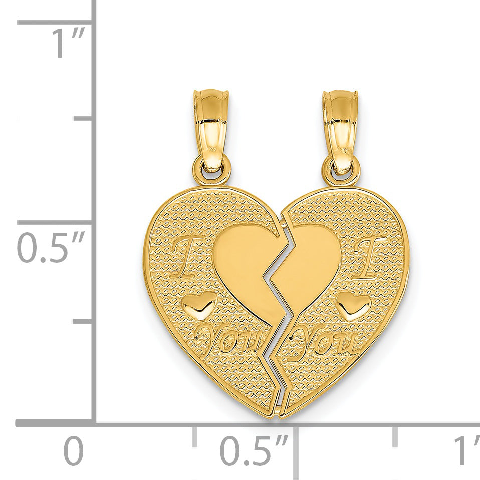 14K Gold Break Apart Heart Charm with I Love You Engraving