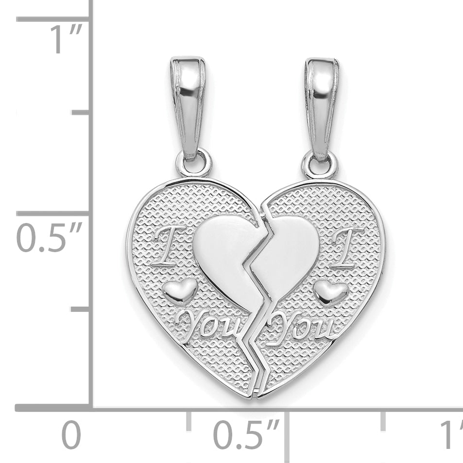 14k White Gold I LOVE YOU Break Apart Heart Charm