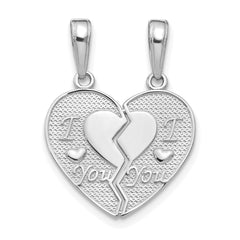 14k White Gold I LOVE YOU Break Apart Heart Charm