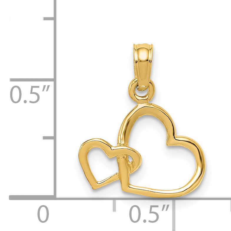 14K Polished Intertwined Double Heart Pendant