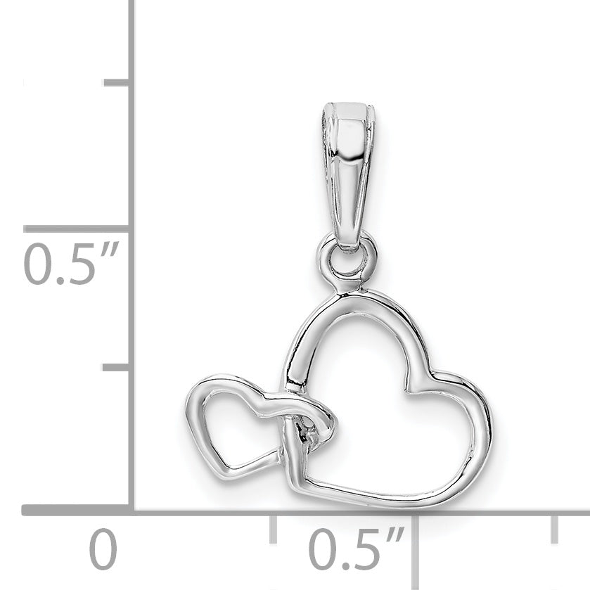 14K White Gold Polished Intertwined Double Heart Pendant