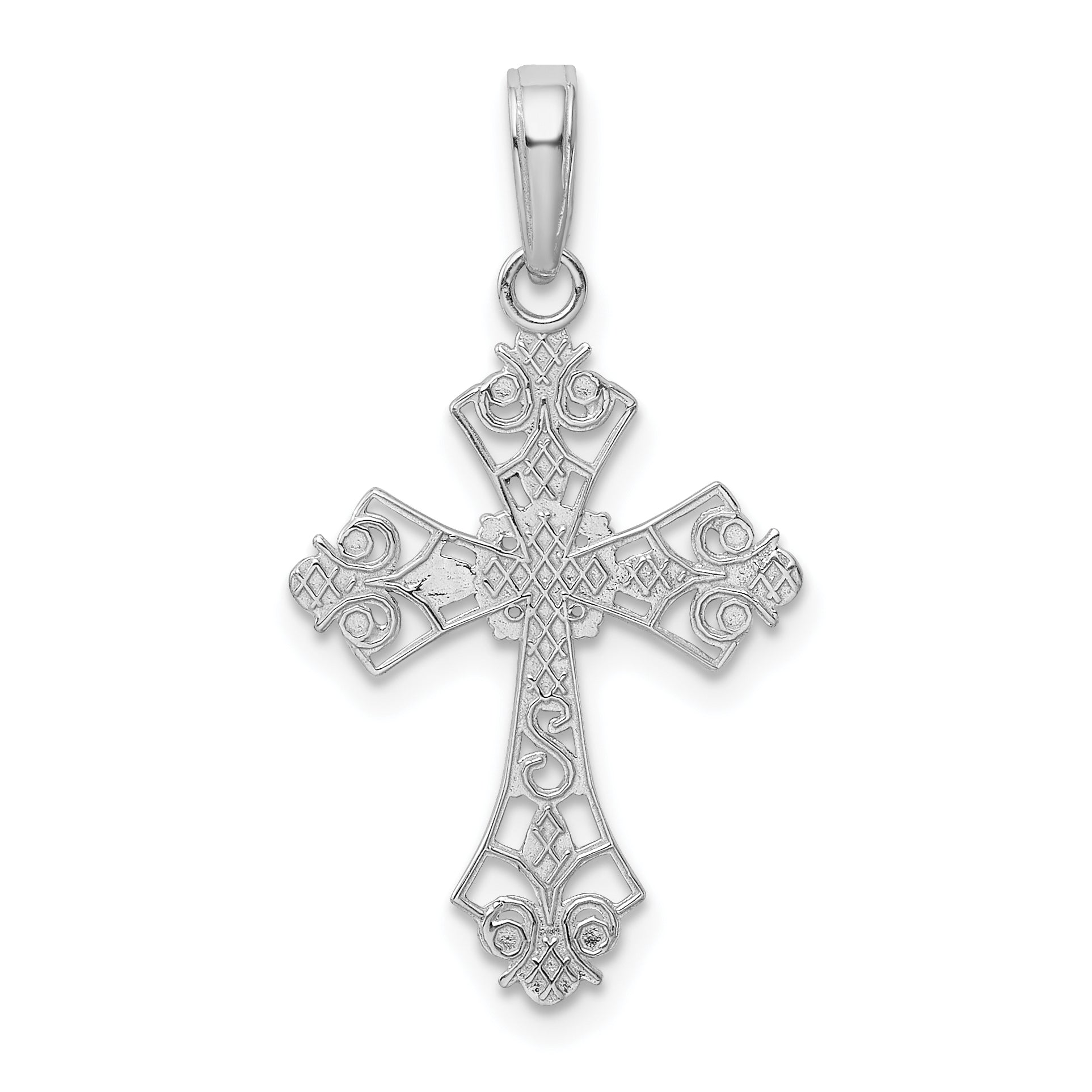 14k White Gold Filigree Cross Charm: Elegance and Faith in One