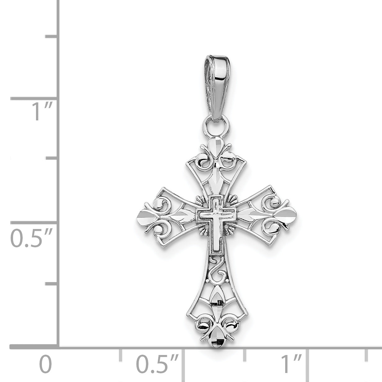 14k White Gold Filigree Cross Charm: Elegance and Faith in One